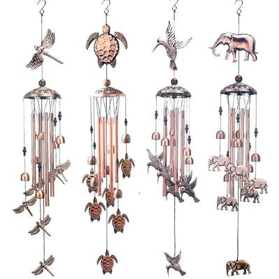 Carillon Éolien Métal Tortue Papillon Éléphant Libellule Bronze Rétro Fer Cloches à Vent Pour Décoration Extérieure Maison Jardin Cadeaux