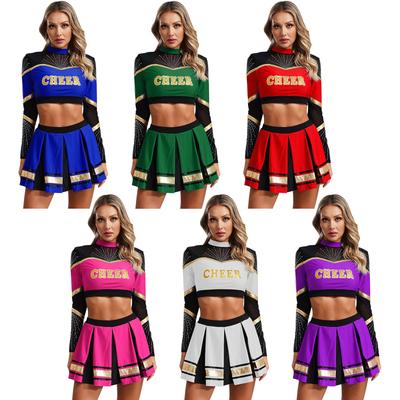 Disfraz de uniforme de animadora para mujer, traje de colegiala para fiesta, deporte, reunión, rave, conjunto de baile callejero de jazz, 2 piezas, actuación en el escenario