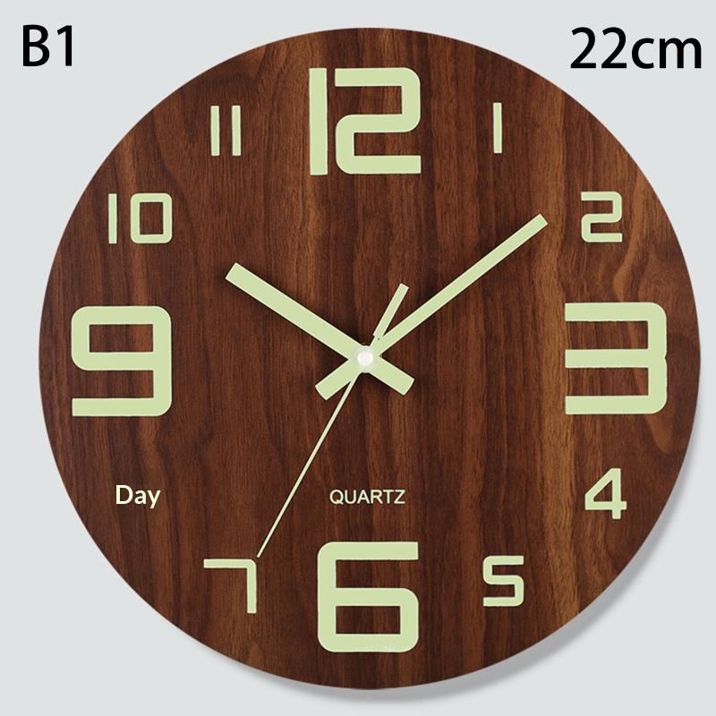 

8/12 Inch Luminous Wall Clock Wood Silent Light In Dark Night Nordic Fashion Wall Clock Non Ticking Clock With Night Light B1
