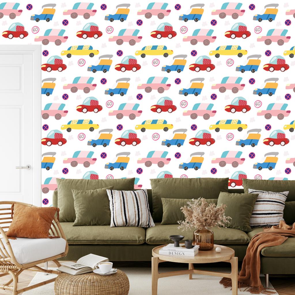 Wallpaper Colorful cars in Scandinavian style 50x1000
