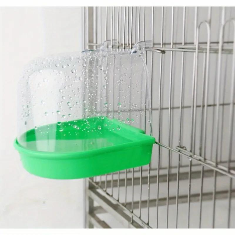 1 Stück Vogelbadewanne Kann draußen aufgehängt werden Um Spritzwasser zu verhindern Papageien-Badewanne Transparente Badebox für kleine Vögel.