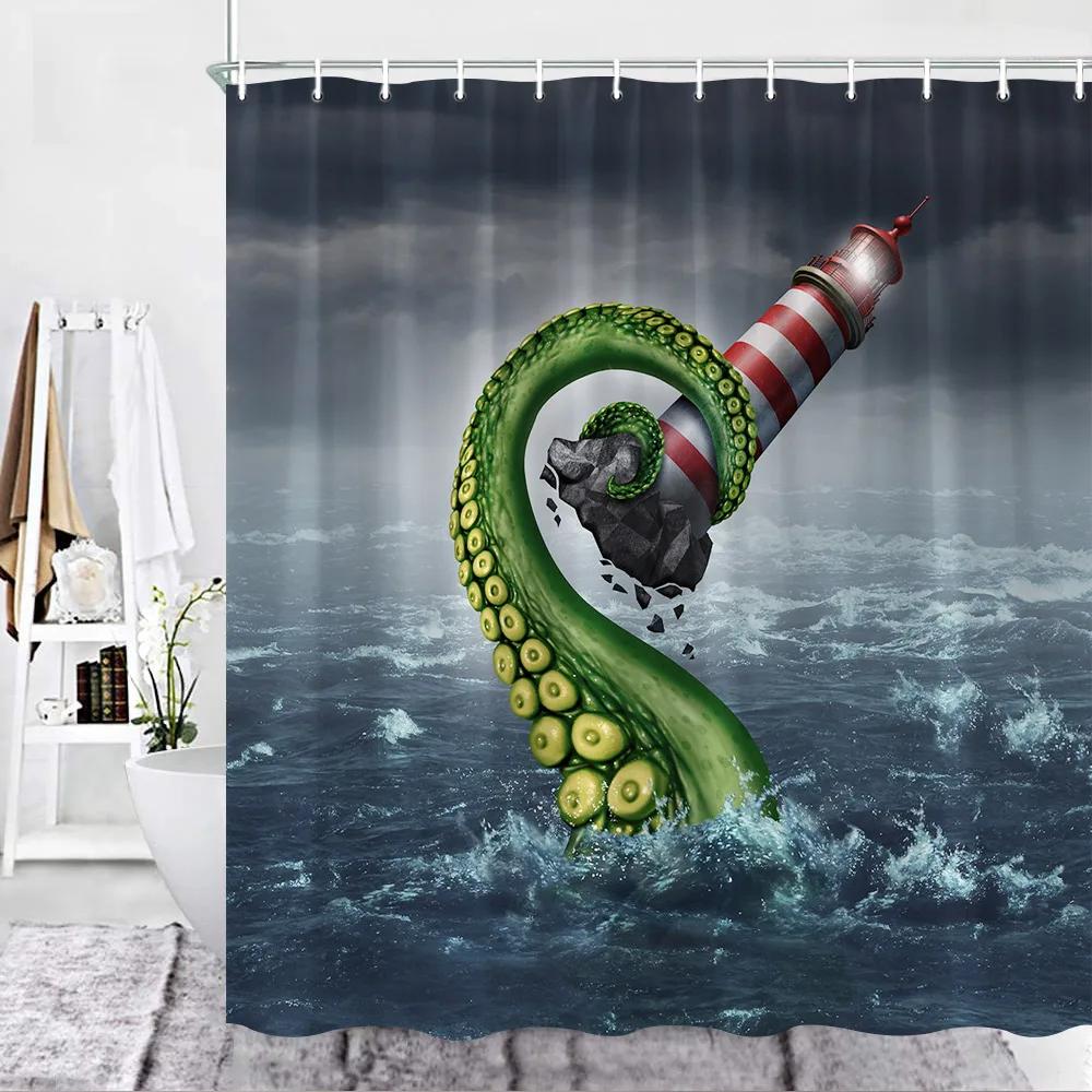 Sea Turtle Theme Shower Curtain Set Wooden Board Coral Water Plants Bubble Sea Life Bathroom Curtain Fabric Decor Washable Hooks