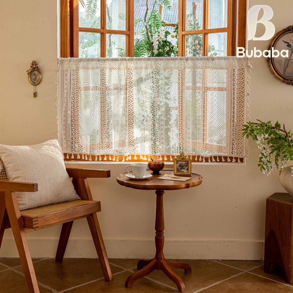 Bu Baba American Hollow Tassel Gauze Curtain for Bedroom Bay Window or Door, Finished Short Curtain.
