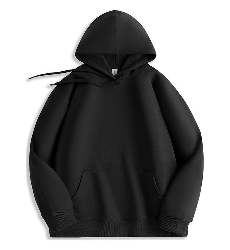 Black Solid Color Hooded Sweatshirt for Women - Korean Style, Loose Fit, Casual, Versatile, Plus Velvet Jacket for Autumn/Winter.