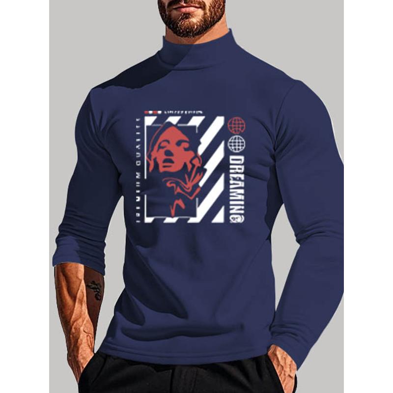 

Mock Neck Long Sleeve, Polyester Quick-Dry & Suitable for Casual Streetwear XXL синій