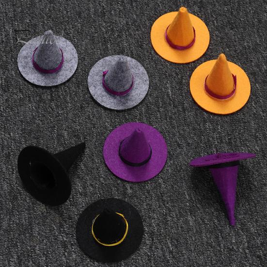 Handmade Ribbon Witch Hat Crafts 2 Pcs Mini Felt Hats, Cute Tiny Wizard Wine Halloween Decorations Bottle Topper for Party Favors, DIY Crafts,