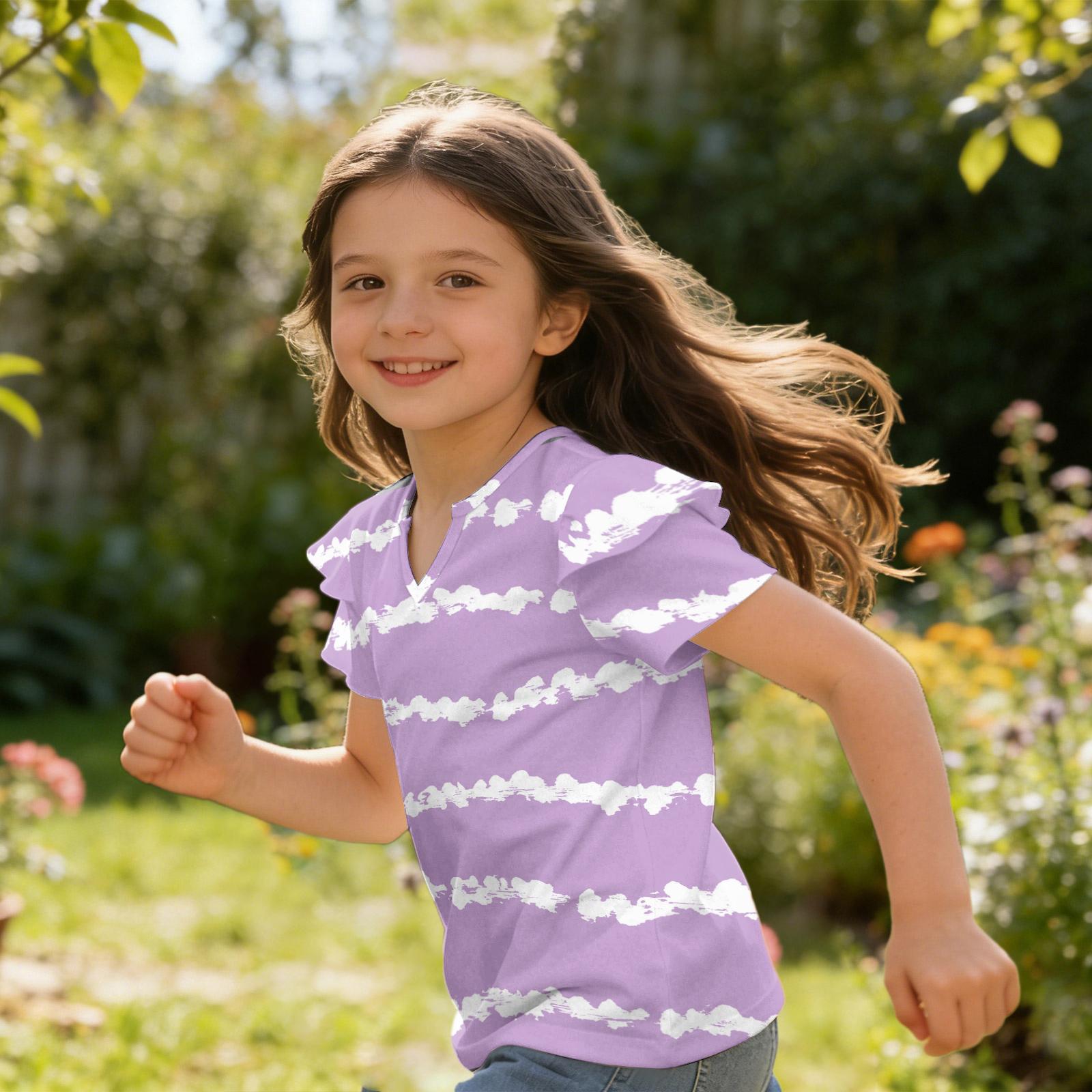 

Girls V-Neck Ruffle Tee - Short Sleeve Summer Blouse 120 фіолетовий