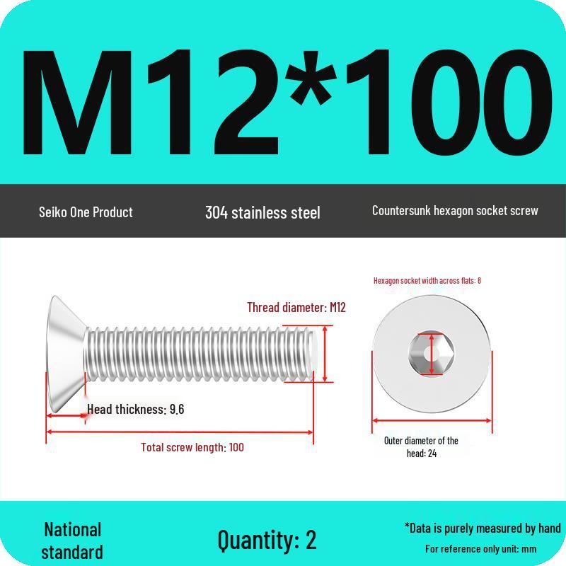 M2-M10 Stainless Steel Flat Head Machine Screws and Bolts Set, Countersunk Hex Socket Cap, 304 Grade.