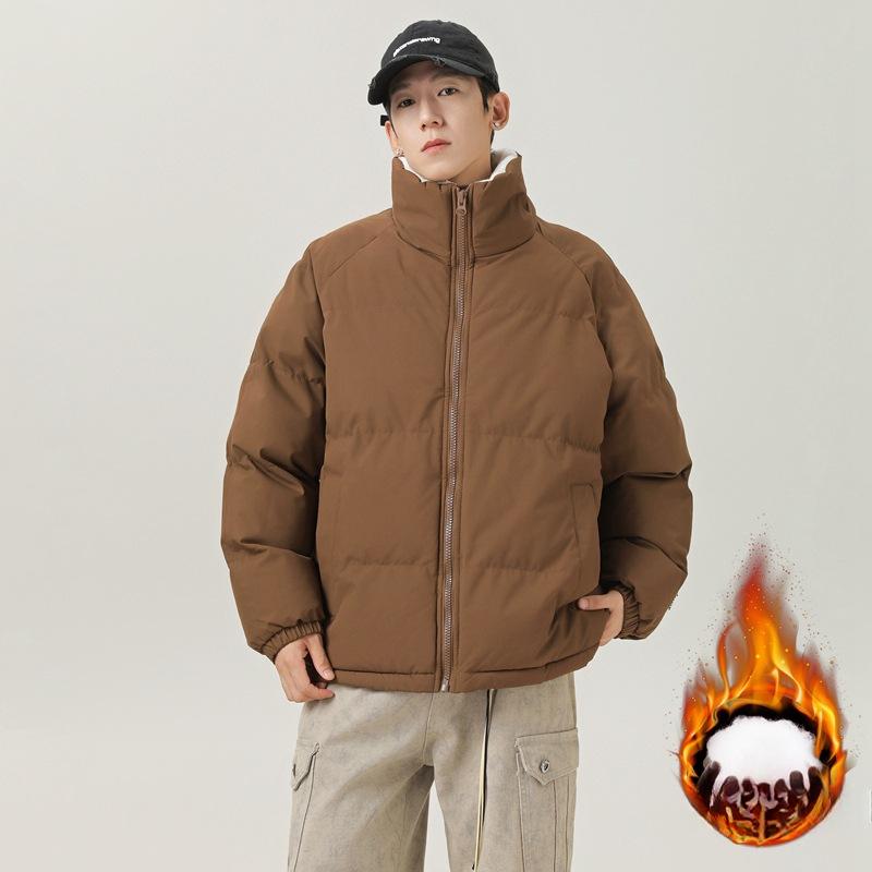 New Cotton Clothes Men's Stand-up Collar Trendy Hooded Trendy Brand Bread Clothes Thickened Warm Cotton Clothes Couple Loose Coat