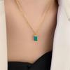 Glacier Blue-Green Diamond Square Necklace with 18K Gold-Plated Titanium Steel Clavicle Chain