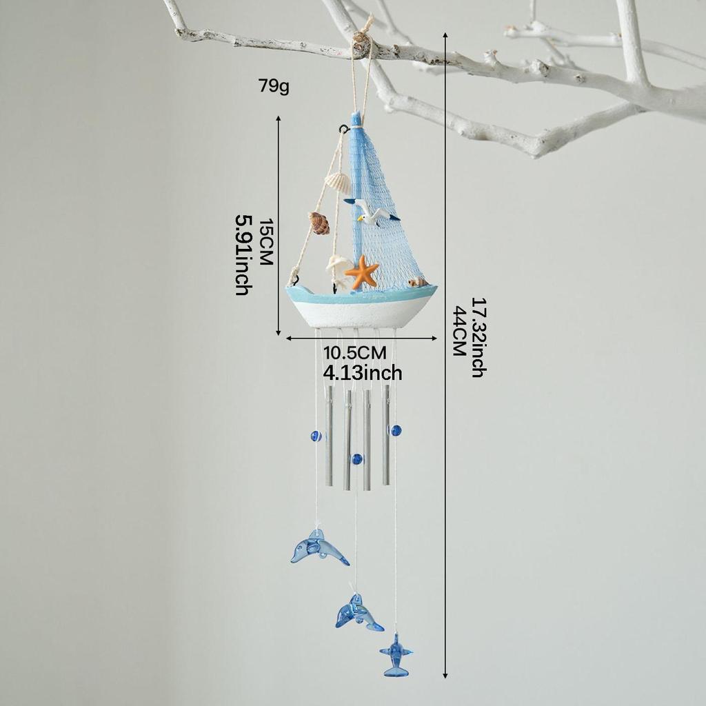 Wind Chimes Outdoor Nautical Sailboat Hanging Ornament for Coastal Themed Patio Balcony Decoration