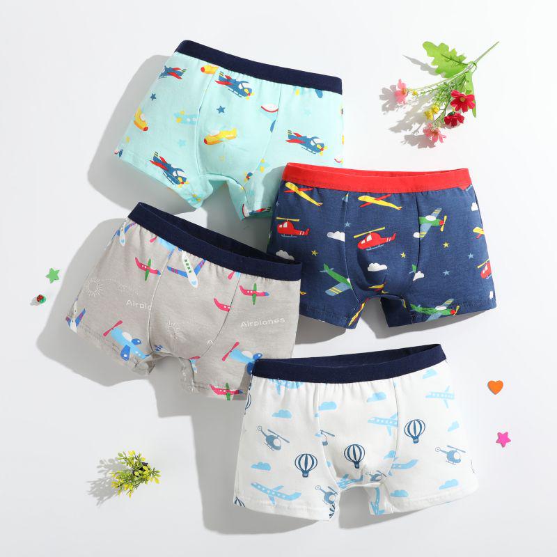 Four-Pack Boys' Pure Cotton Boxer Briefs: Small, Medium, Large Cartoon Underwear