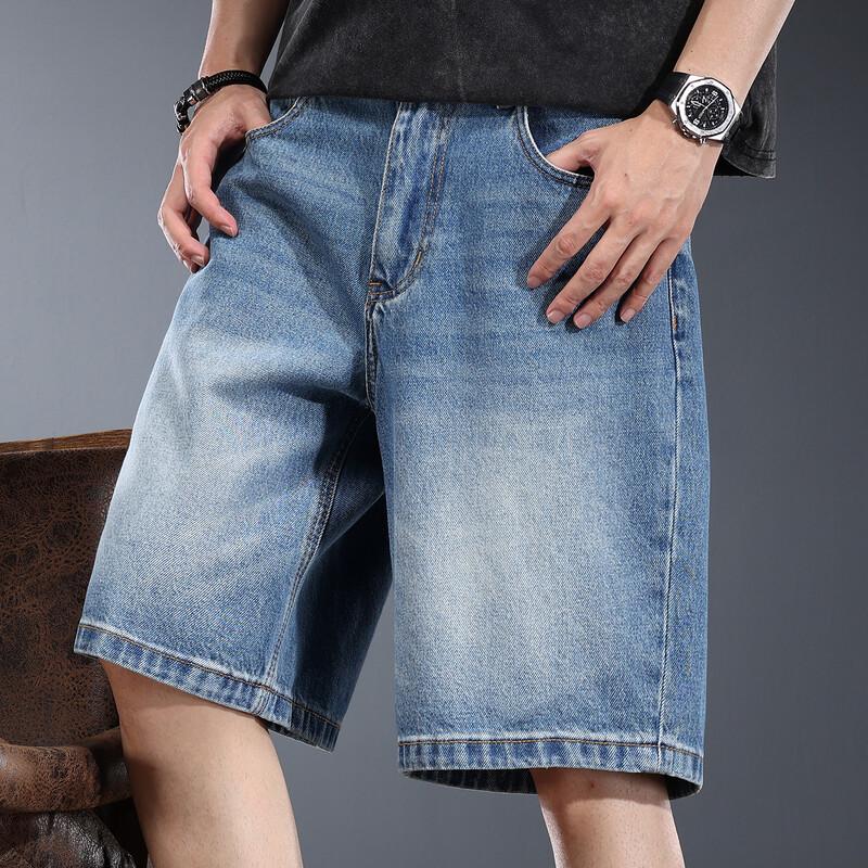 Jieluono Men s Vintage Loose Fit Washed Denim Shorts 31 синий