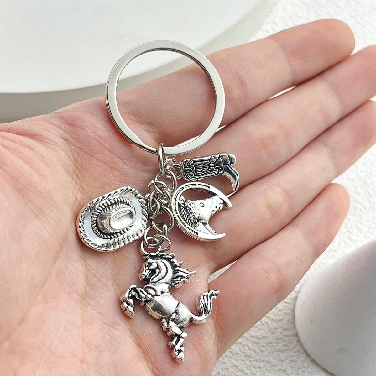 Creative Western Cowboy Hat & Boots Keychain Pendant - Silver Finish