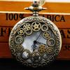 Bronze Quartz Movement Pocket Watch Hollow Gear Necklace Pendant Gift With Chain Pendant Gifts For Women Or Man with Fob Chain