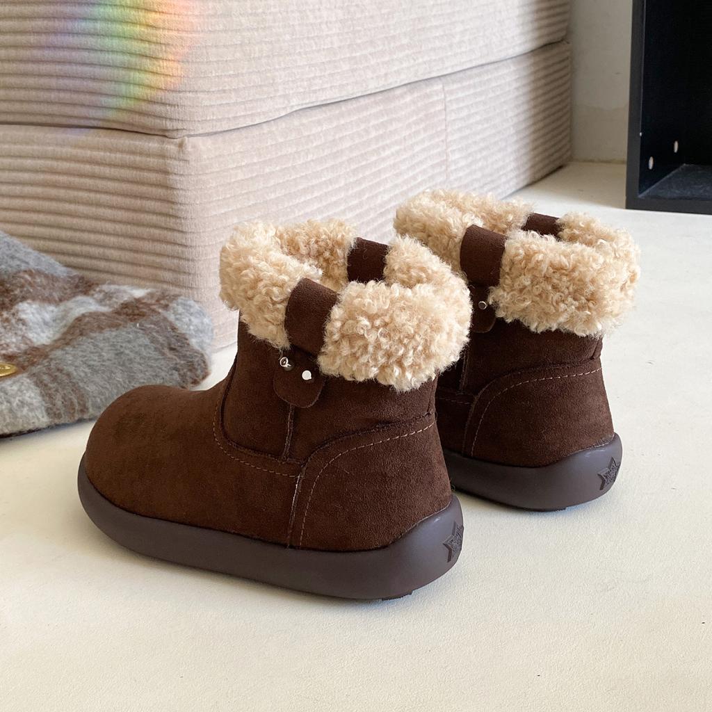 Snow boots women's winter new velvet thickened fur integrated lamb wool cotton shoes children's warm short boots