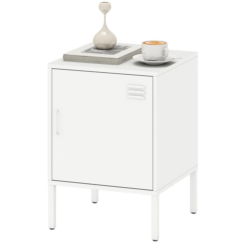 Steel Nightstand, Side Table for Various Purposes, Adjustable Shelf, for Bedroom, Living Room, White
