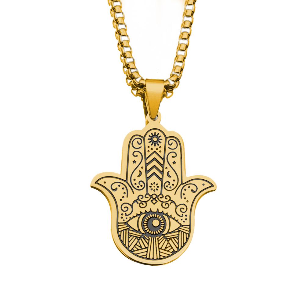 Retro Dima's Hand & Evil Eye Stainless Steel Pendant Necklace