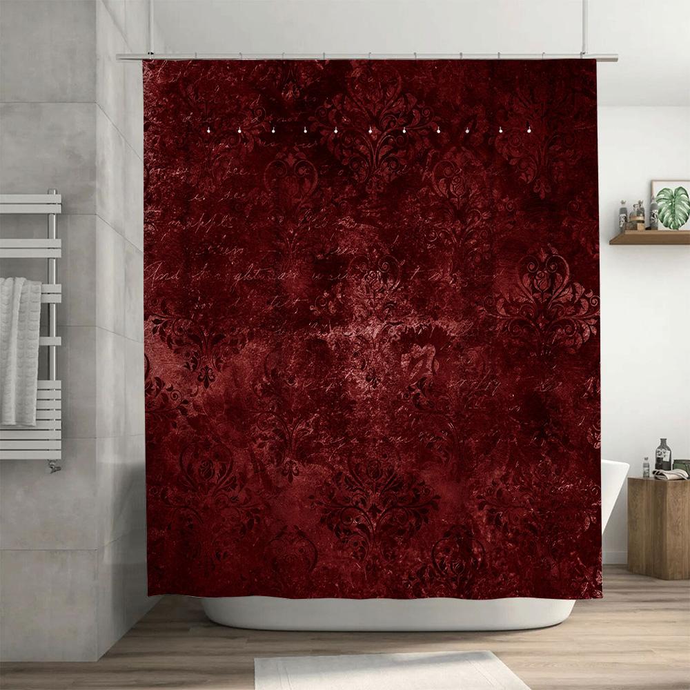 Tenda da doccia damascata in velluto bordeaux di lusso Decorazione bagno vintage Tessuto resistente all'acqua Per vasca da bagno o cabina doccia piastrellata