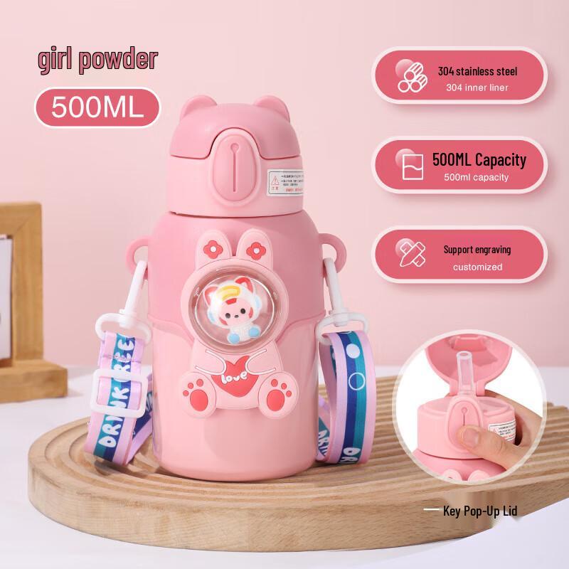 Kabotun Kids Cartoon 500ML Insulated Stainless Steel Straw Bottle