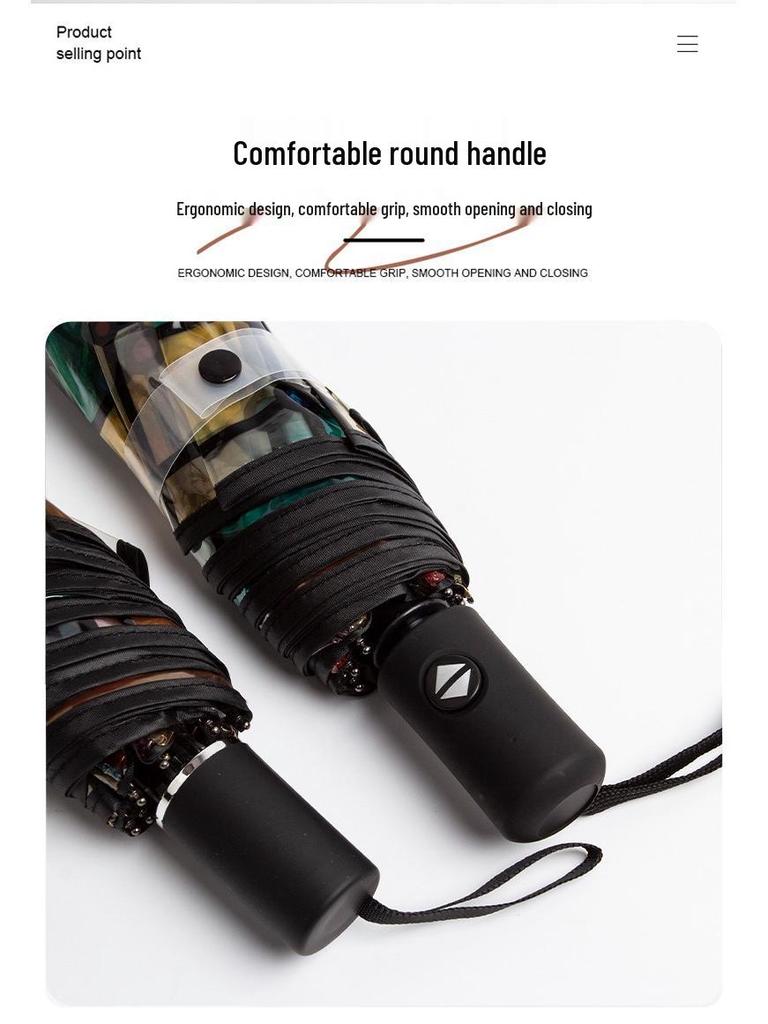 Colorful Transparent Automatic Folding Umbrella with Eight Ribs - High-End Feel and Portable Design