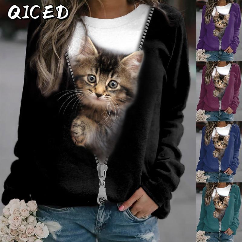 QICED Damen Mode Lässig Langarm Rundhals Blusen & Hemden