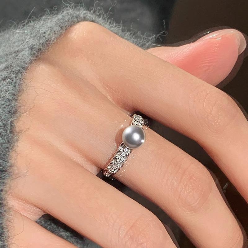 New Light Luxury Zircon Pearl Ring for Women Open Metal Finger Rings Design Simple Elegant Female Jewelry Wedding Gift Wholesale