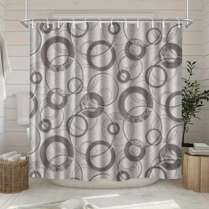 1pc Geometric Circular Print Shower Curtain, Polyester Fabric, with Hooks, Machine Washable, Suitable for Bathroom Décor.