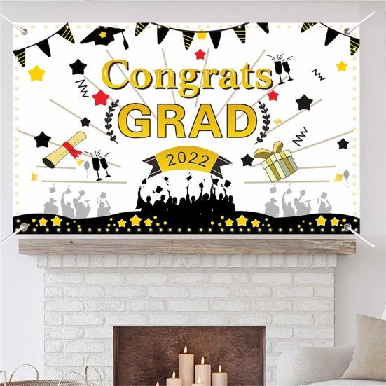Foldable Graduation Backdrop Anti-Fall Polyester Non-Fading Hanging Graduation Banner Party Supplies