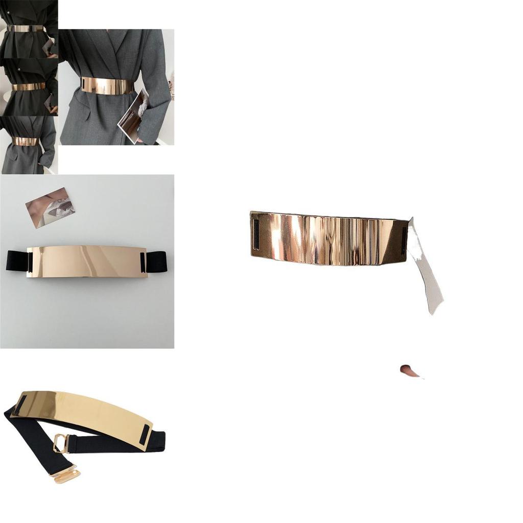 Stylish Metal Elastic Wide Waist Belt For Women With Shiny Surface Fashion Accessory