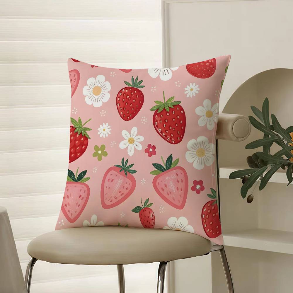 

Full print pattern of fruits Pillow Case Comfort Sofa Bed Silky elegant Invisible zipper Decorative cushion cover 12x12Inch