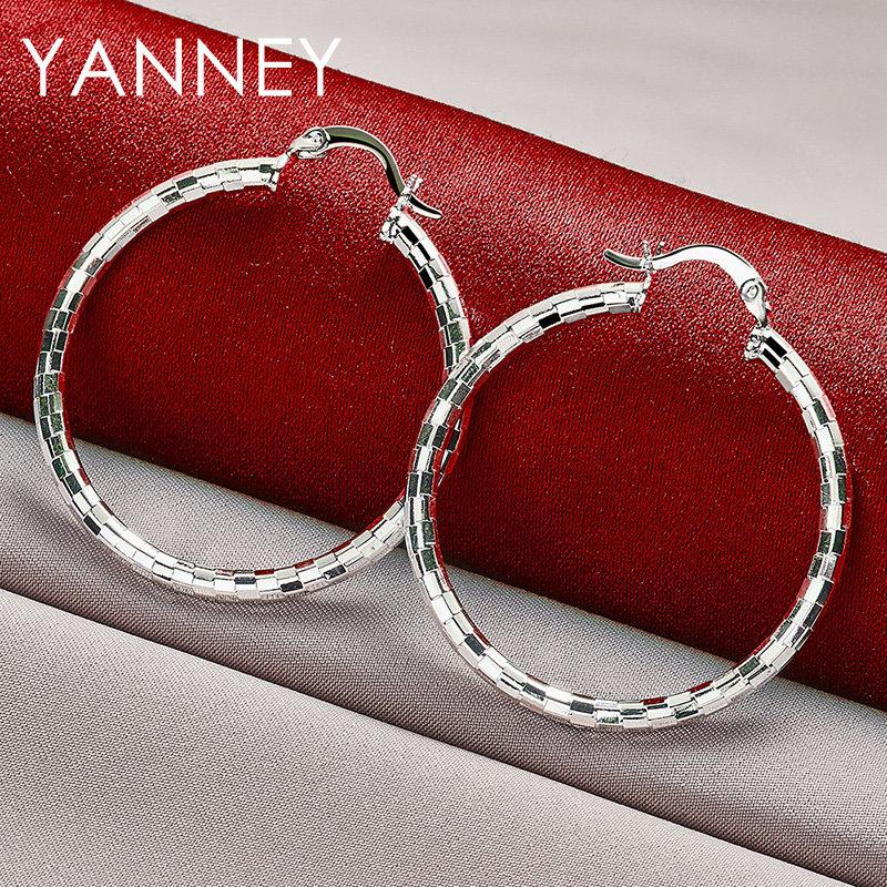 

New 925 Sterling Silver 40MM Fine Round Hoop Earrings for Women Charm Wedding Engagement Gift Fashion Jewelry Accessories серебряный