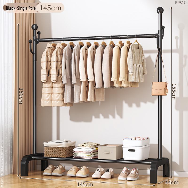 Floor-Standing Balcony Clothes Rack, Indoor Hat Holder, Simple Bedroom Storage, and Hanging Pole.