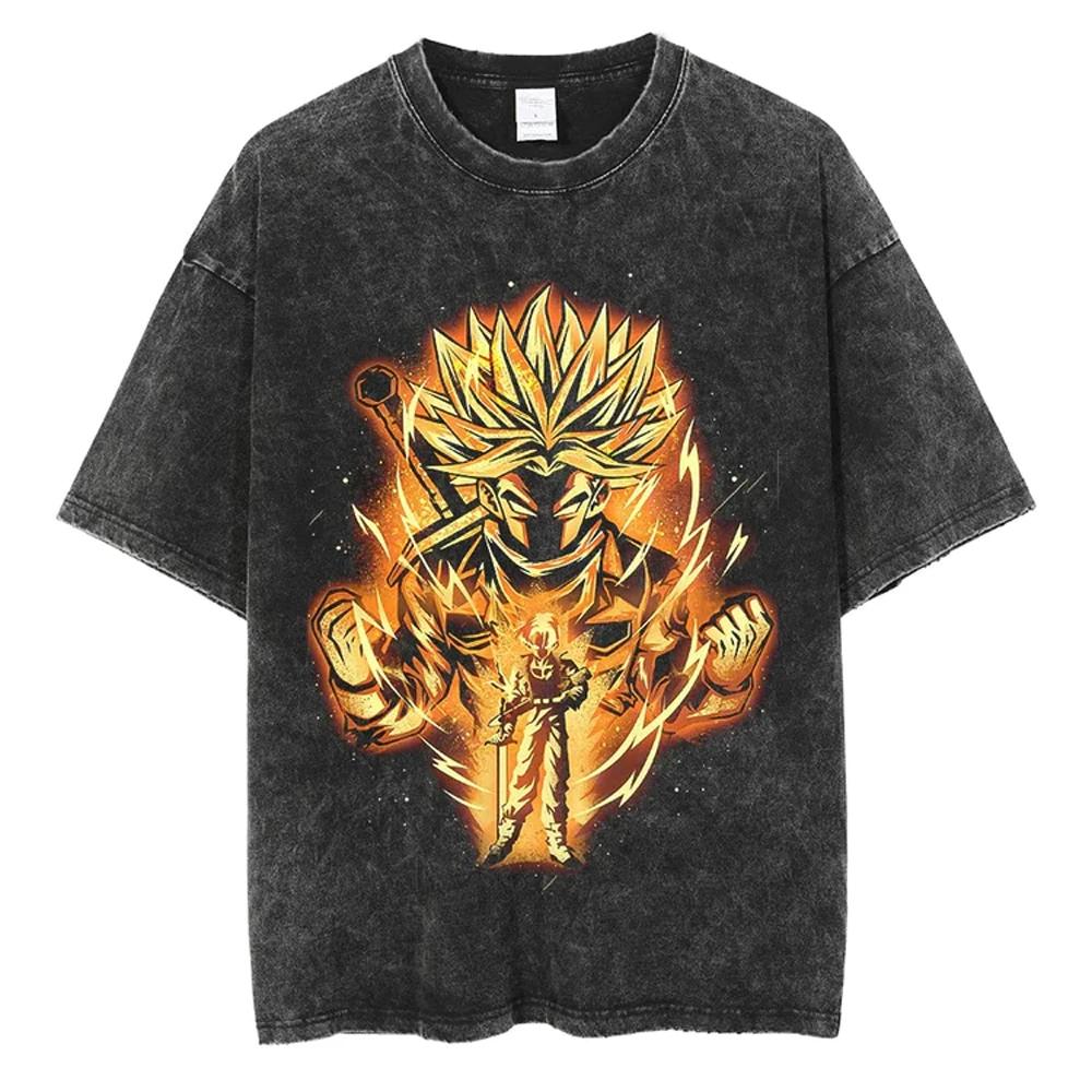 Harajuku Vintage TShirt Japanese Anime Dragon Ball Graphic Oversize T Shirt Washed Tshirt Men Summer Cotton Tops Tees