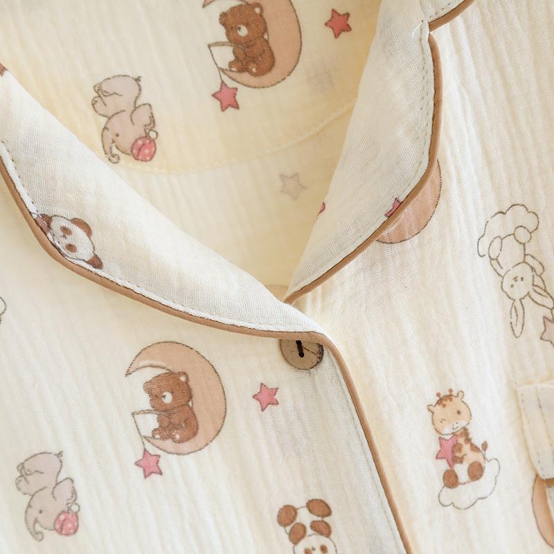 Neuer Damen Frühling Sommer Pyjama Set 100% Baumwolle Kurzarm+Shorts+Lange Hose Dreiteilig Dünn Süße Heimtextilien