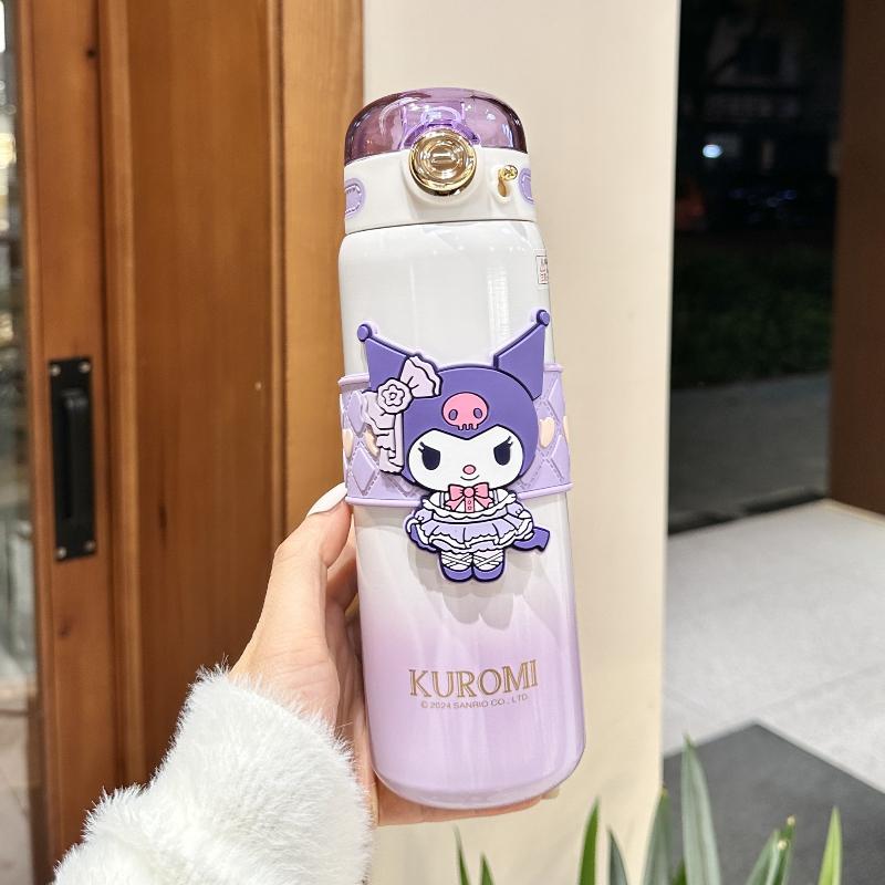 500 мл Котёнок KUROMI Вакуумная Термокружка Нержавеющая Сталь Изолированная Бутылка с Подъемной Веревкой Портативная Наружная Кружка для Питья 500ml