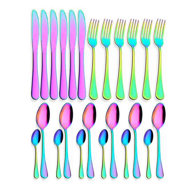 

24 шт. посуда из нержавеющей стали, ресторанная кухня, обеденный стол, столовые приборы, нож, вилка, ложка, посуда разноцветный