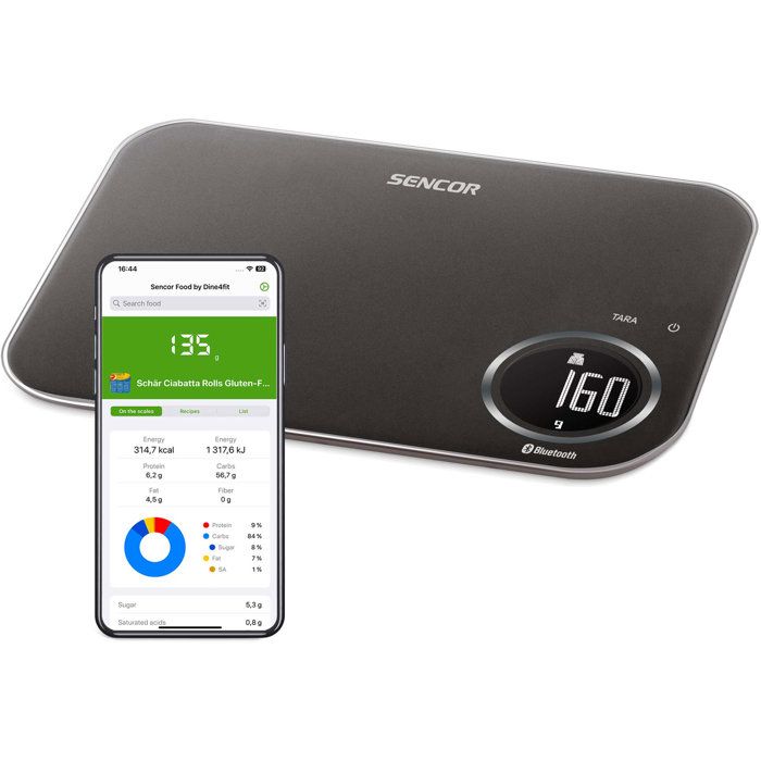 Verbundene Küchenwaage Sencor SKS 7178BK - Barcode-Scan - Sencor FOOD App - Nährwertangaben - Wägebereich 8 kg - Schwarz schwarz