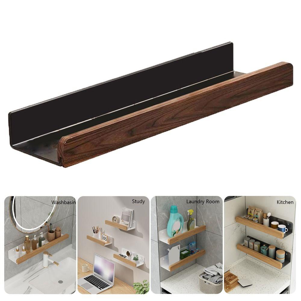 Solid Wood Bathroom Shelf Punch-Free Strong Load-bearing Capacity Toilet Shelves Space Saver Moistureproof Shower Storage Rack