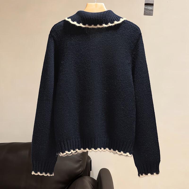 Damen Colorblock Umlegekragen Lockerer Pullover