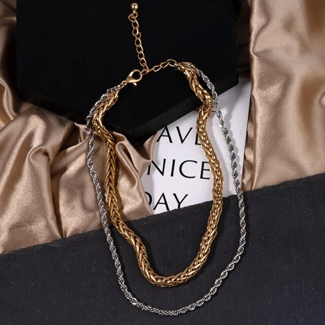 Gold Mixed Silver Color Asymmetric Chain Choker Necklace For Women Thick Chain Link Choker Necklaces Valentines Jewelry Gift