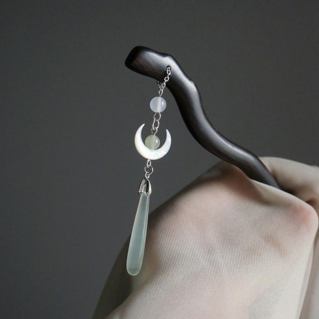 Bacchetta per Capelli in Resina Femminile con Nappa a Luna Eleganti Bacchette per Capelli per Capelli Lunghi Donna Matrimonio Hanfu Cheongsam