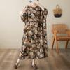 Dimanaf 2025 Summer Dress New Printing Casual Loose Floral Women Vintage Plus Size Dress O-Neck Dress Maxi