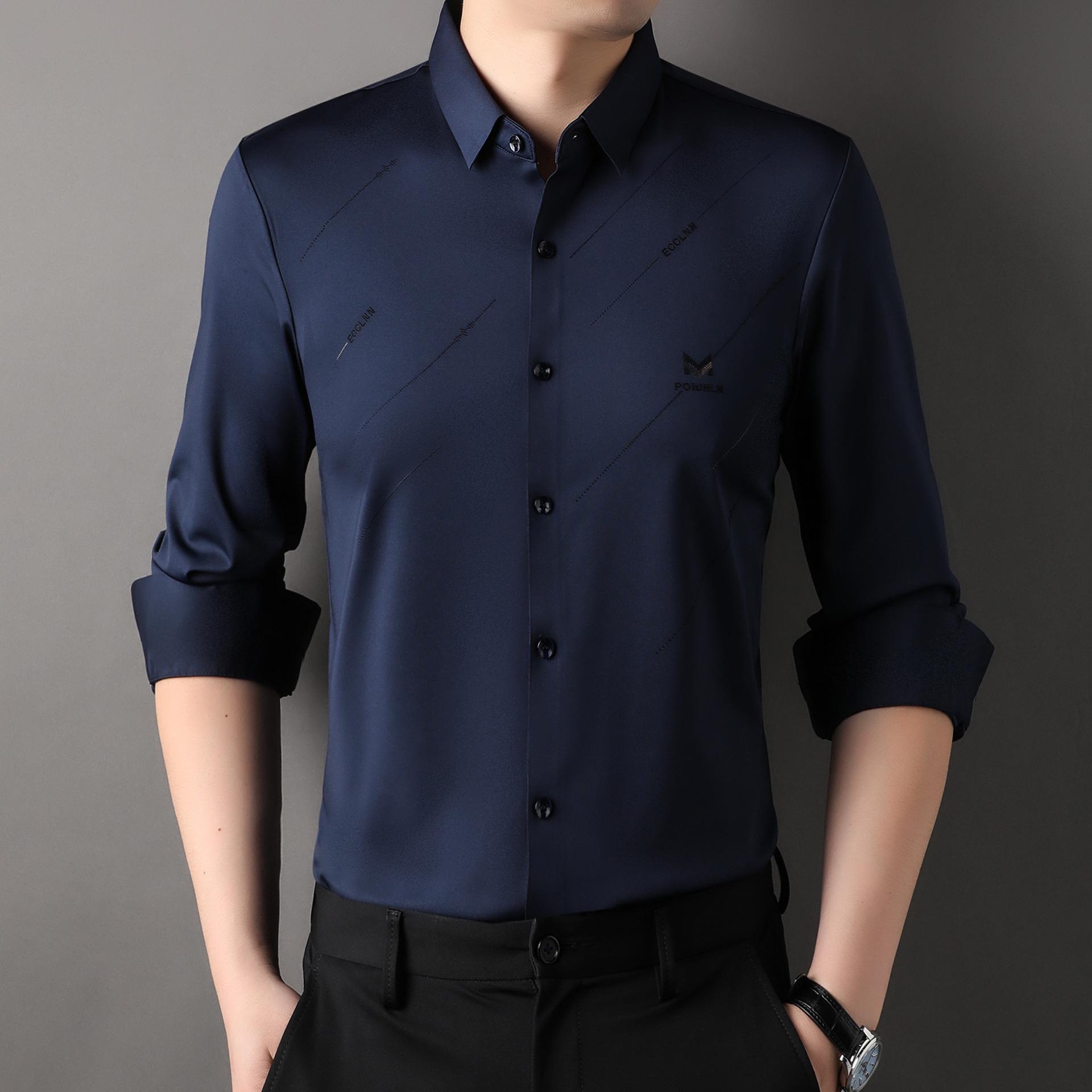 

Men s Seamless Long Sleeve Fleece Shirt - Autumn/Winter Iron-Free Stretch Top L