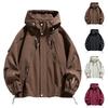Men's Multi-pocket Loose Work Jacket, Trendy And Versatile Solid Color Hooded Jacket