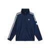 Stand Collar Long Sleeve Striped Sports Jacket Unisex Dark Indigo