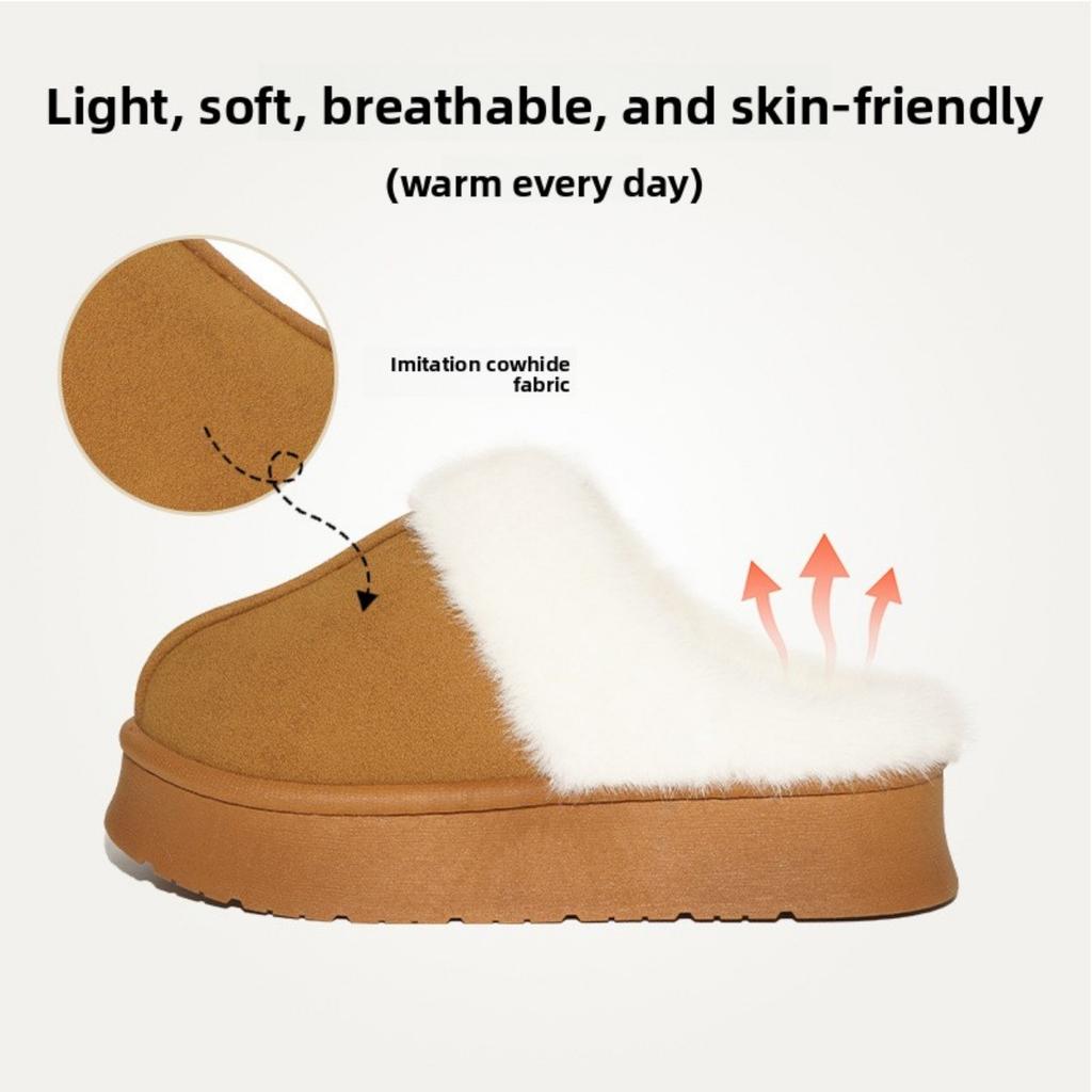 Plush Slippers with Thick Soles and Anti Slip Plush Slippers for Winter, Warm Home Cotton Slippers for Women To Wear Outside