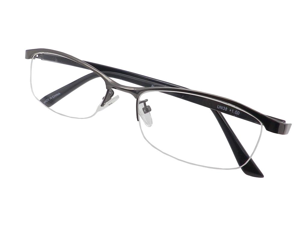 Nagoya Optical Co., Ltd. Soft Reading Glasses, Senior Glasses, Reading Glasses for Men, Stylish, Semi-rimless, Durable, Sturdy, Gray UN38 (Gray, +1.0