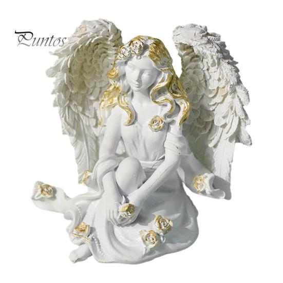 Small Angel Figurine Resin Figurine, Half Body Winged Fairy Sculpture with Gold Trim, Matte Warm White Decor Desk for Bedroom Shelf Gift Women