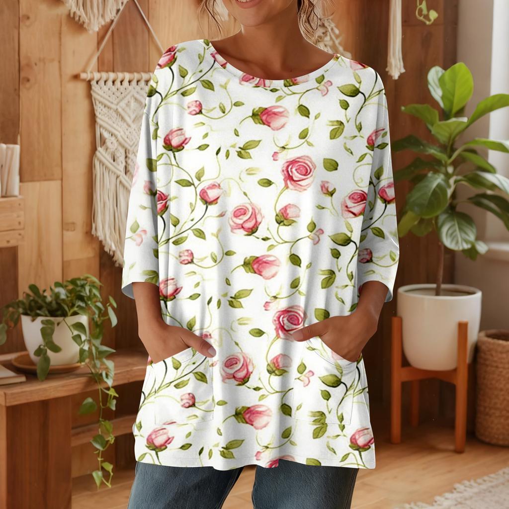 Damen 3/4-Ärmel Shirts Grafik-T-Shirts Shirts Lässige Basic-Tops Pullover